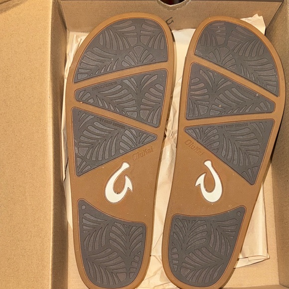 OluKai NEW size 8 Kāmola Woven Tan Slide Sandals lauhala pattern Olu Kai - Picture 3 of 9